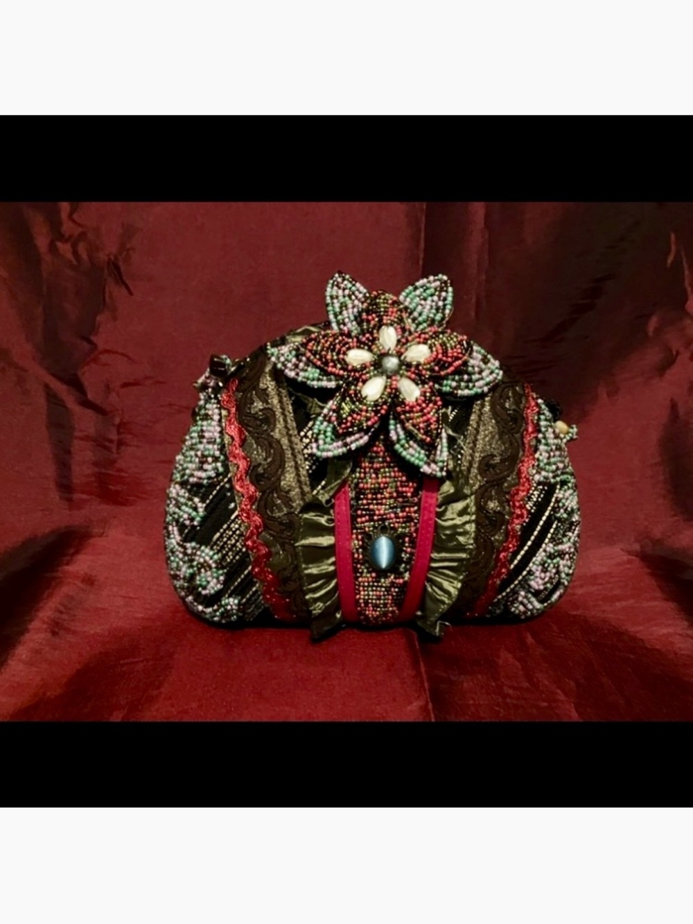 Beaded Floral Accent Evening Clutch & Shoulder Purse
